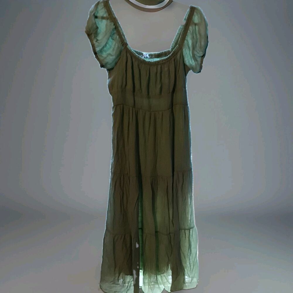 Story On Los Angelas Green Cottage Dress Fairy Sz. Large Maxi Tiered